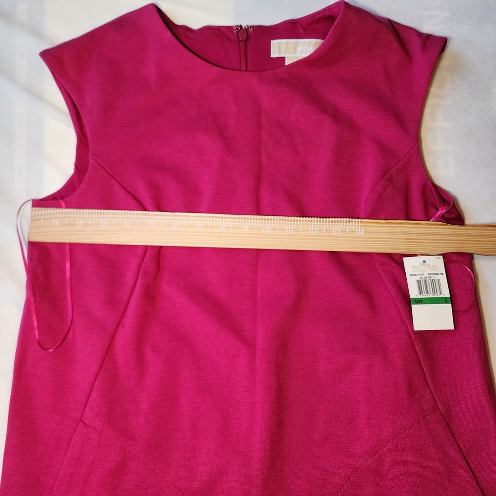 Michael Michael Kors Shocking Pink Sleeveless Shift Dress Pocket Button Large - Picture 6 of 8
